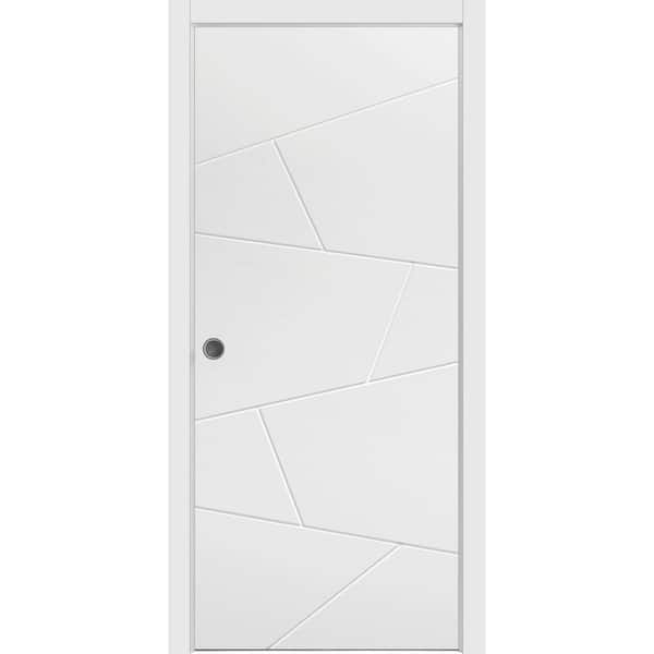 Sartodoors 36 in. x 96 in. 1 Panel Painted White Finished Solid Wood Sliding Door with Hardware
