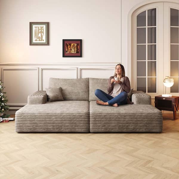 74.8 in. Corduroy Cloud Sectional Sofa Bed Dual Sleeper Modern