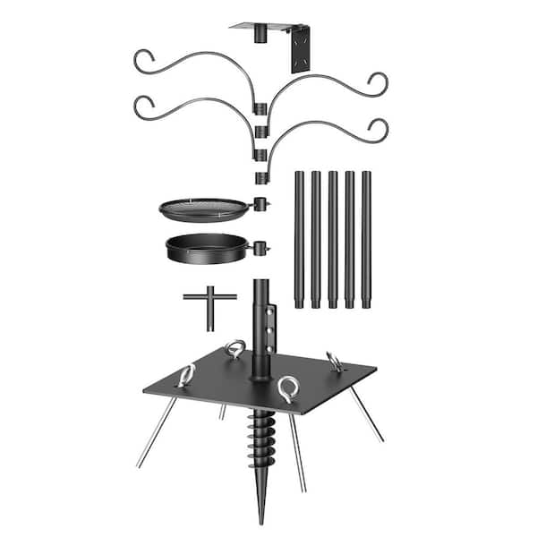 Heavy Duty Adjustable Bird Feeder Pole 92 in. Squirrel Proof Feeding Station with 4-Hooks Water Bowl Mesh Tray