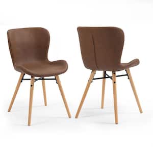 Banks Brown Faux Leather Dining Chair with Wood Legs Set of 2