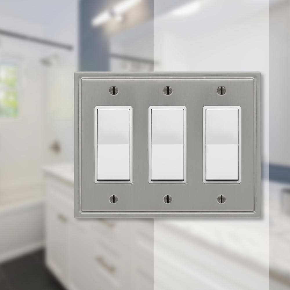 Brushed Nickel Triple Rocker Steel Wallplate