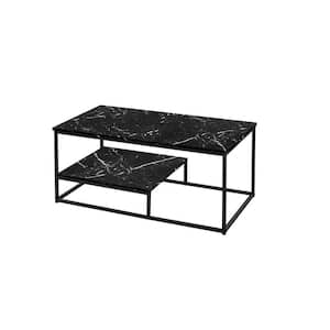 Mariana 42.25 in. Black Rectangle Wood Coffee Table with Shelves, and Storage