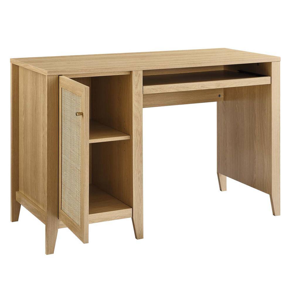Oak Wood Office Desk with Drawer and Keyboard Tray