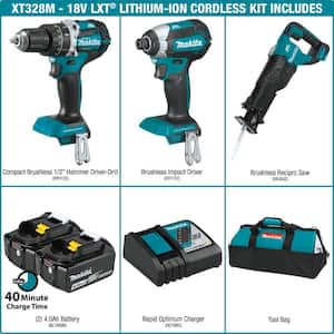 18V LXT Lithium-Ion Brushless Cordless Combo Kit (3-Tool) with (2) 4.0 Ah Batteries, Rapid Charger, and Tool Bag