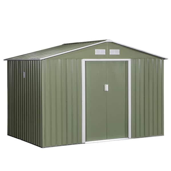 9 ft. W x 6 ft. D Metal Storage Shed with Double Door, Garden Tool House with Foundation, 4-Vents, Green (54 sq. ft.)