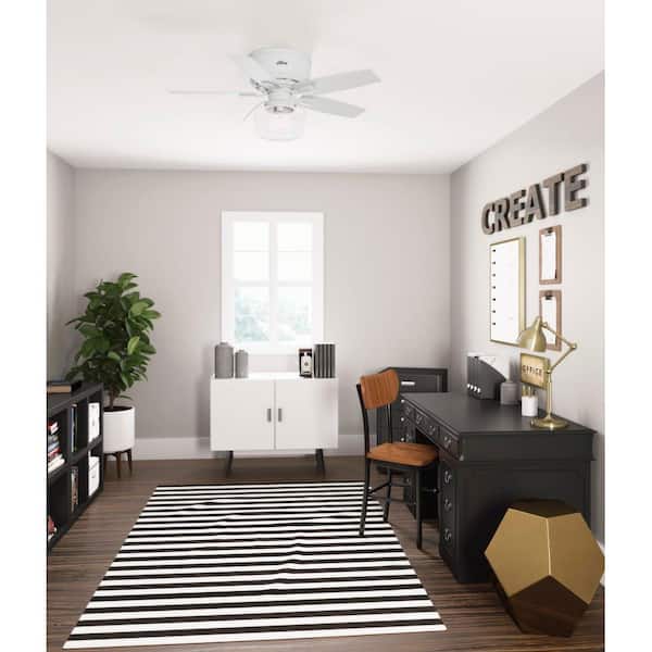 Hunter Bennett 44 in. Indoor Matte White LED Low Profile Ceiling Fan with Light Kit and Remote Control