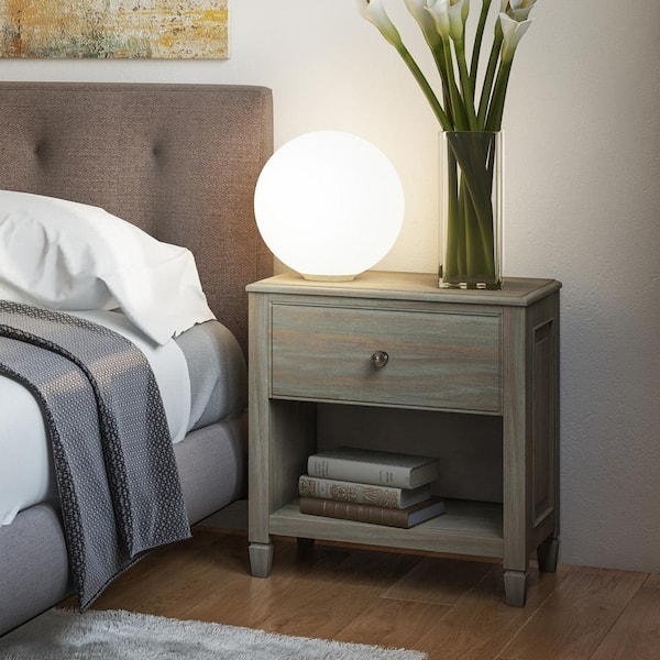 Simpli Home Connaught Solid Wood 24 in. Wide Traditional Bedside Nightstand Table in Distressed Grey