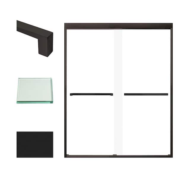 Transolid Frederick 59 in. W x 76 in. H Sliding Semi-Frameless Shower Door in Matte Black with Clear Glass