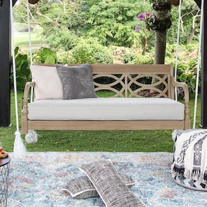 Renley Lime Wash Wood Porch Swing Daybed with Cushion