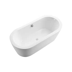 67 in. Acrylic Flatbottom Freestanding Bathtub in White with Overflow and Drain Oval Soaking Bathtub