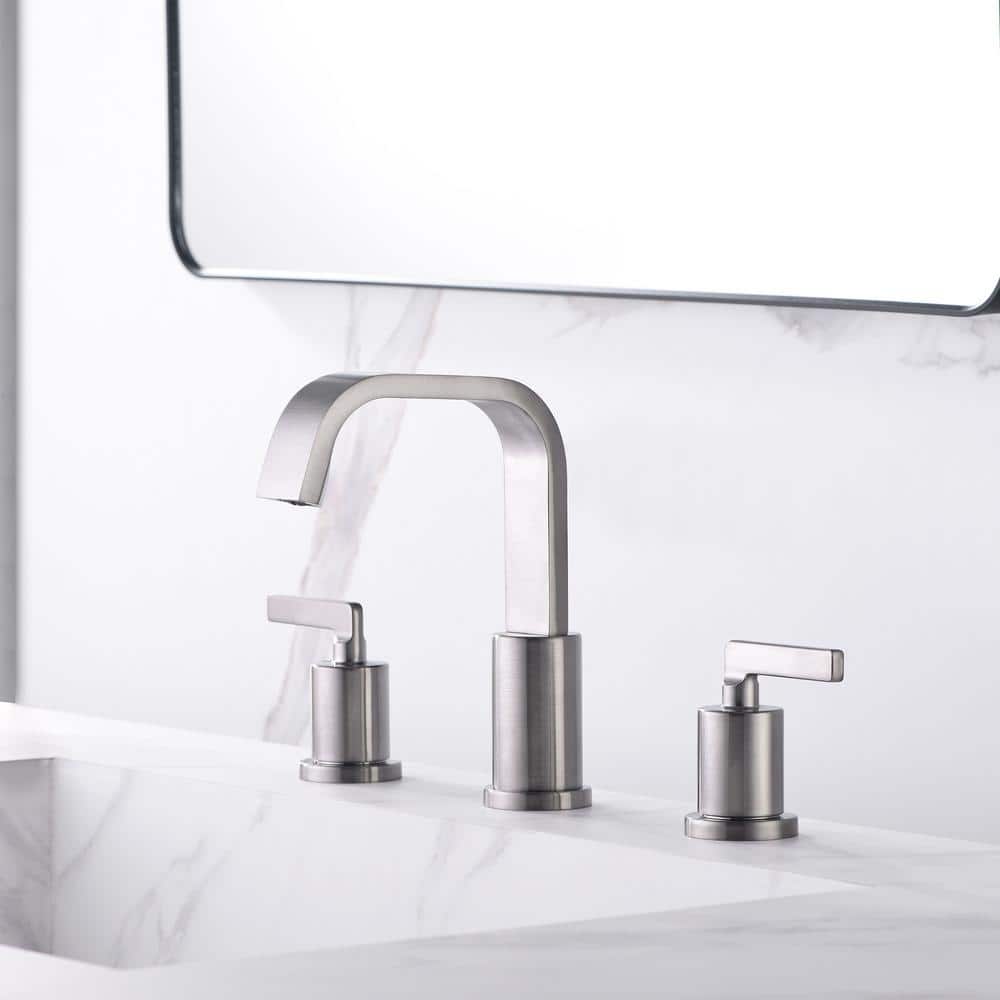 Brushed Nickel Widespread 2-Handle Bathroom Faucet with Drain Assembly