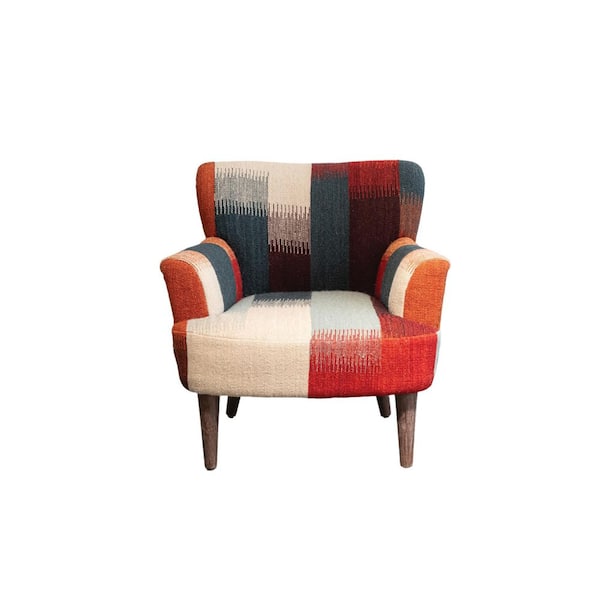 Multicolor Wool and Cotton Kilim Upholstered Armchair