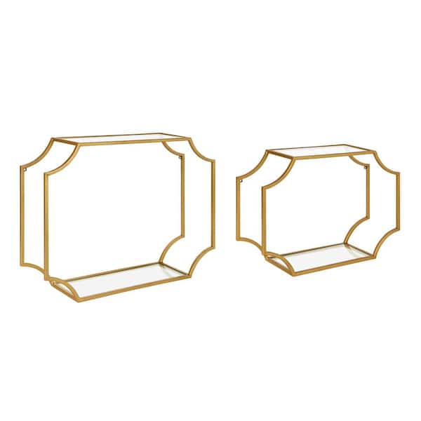 Kate and Laurel Ciel 24 in. x 18 in. x 6 in. Gold Decorative Wall Shelf