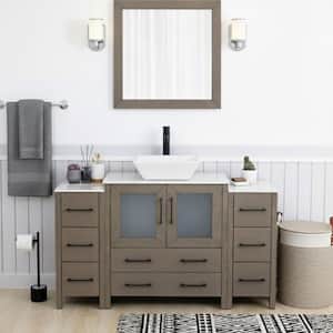 Ravenna 54 in. Single Sink Freestanding Driftwood Gray Bathroom Vanity with White Engineered Marble Top and Mirror