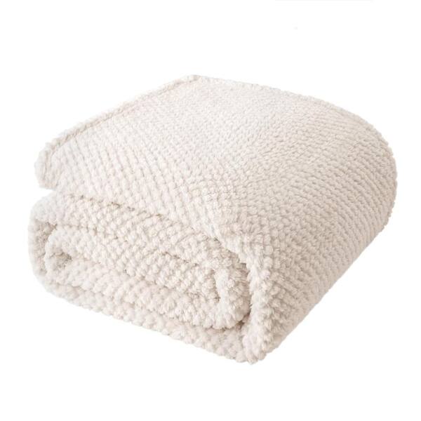 Cozy Ivory Queen Fleece Bed Blanket (90"x90") - Soft Jacquard Design