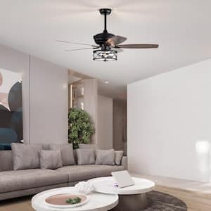 Eileen 52 in. Indoor Glass Matte Black Ceiling Fan with Light Kit and Remote Control