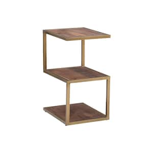 Ehren 16 in. x 24 in. H Gold Rectangular Metal and Wood End Table with 3 Shelves