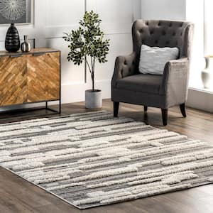 Kaira High Low Textured Shaggy Striped Gray 4 ft. x 6 ft. Area Rug