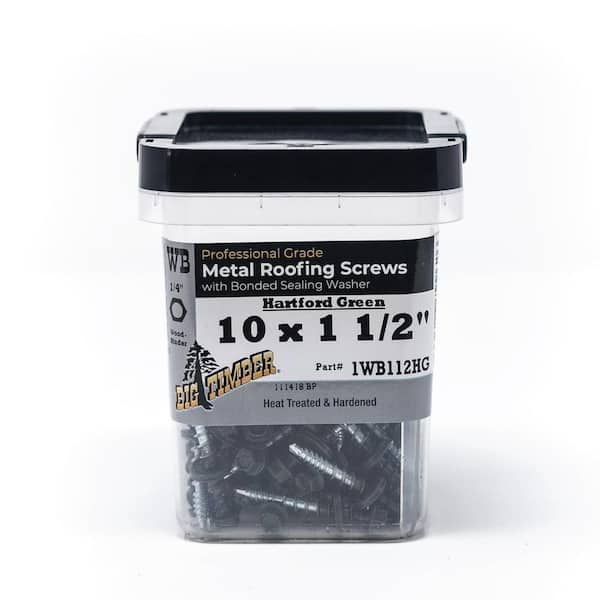 BIG TIMBER #10 x 1-1/2 in. Hartford Green Hex Washer Head Metal to Wood Screw (100-Pack)