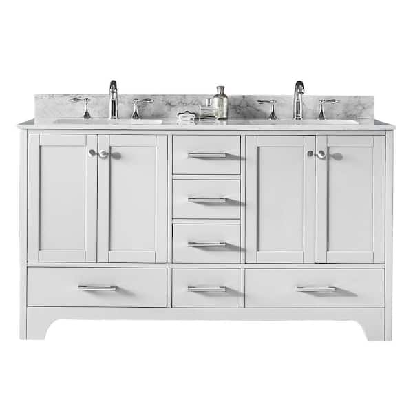 Exclusive Heritage Clariette 60 in. W x 22 in. D x 34.21 in. H Bath Vanity in White with Marble Vanity Top in White with White Basins