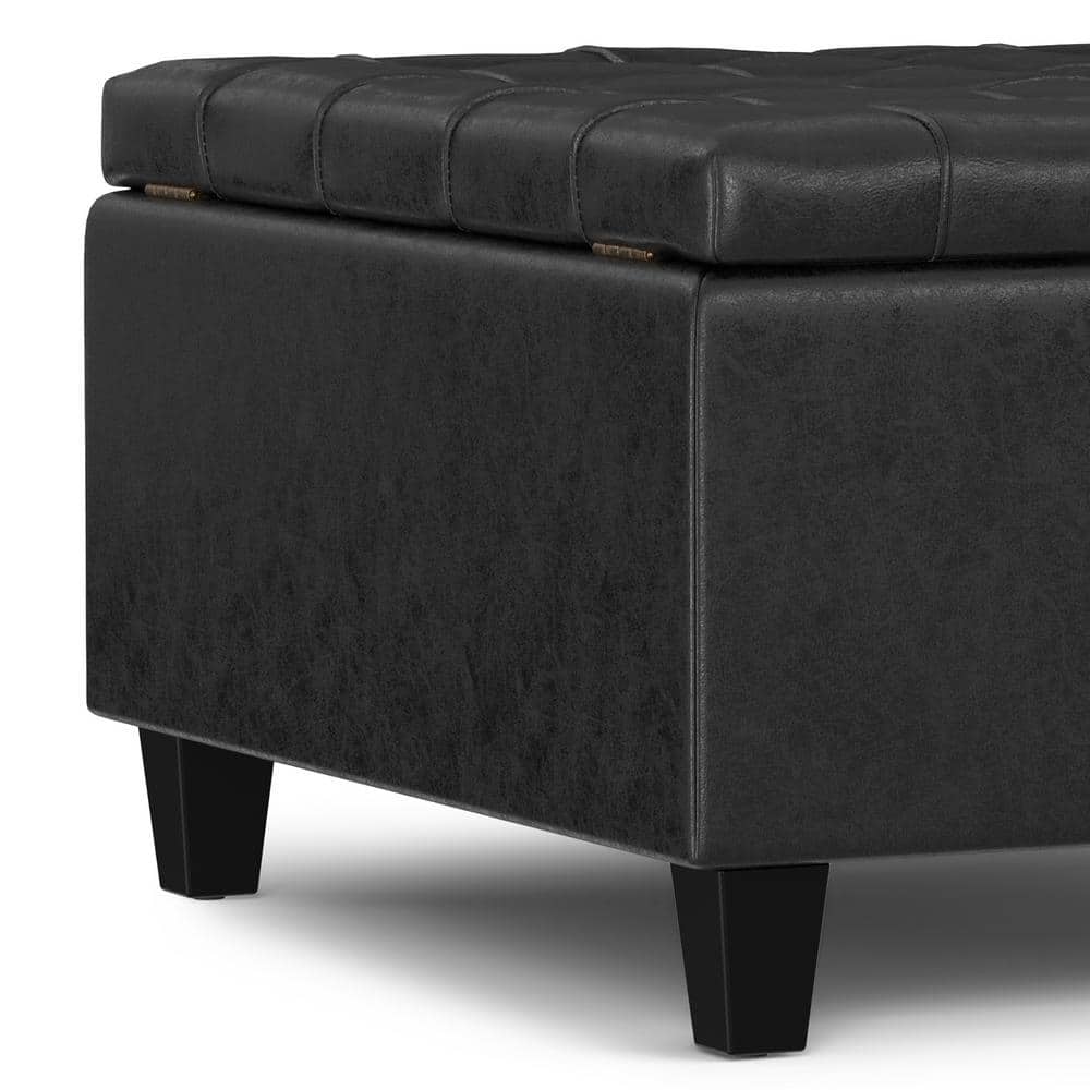 Harrison Distressed Black Tufted Faux Leather Storage Ottoman