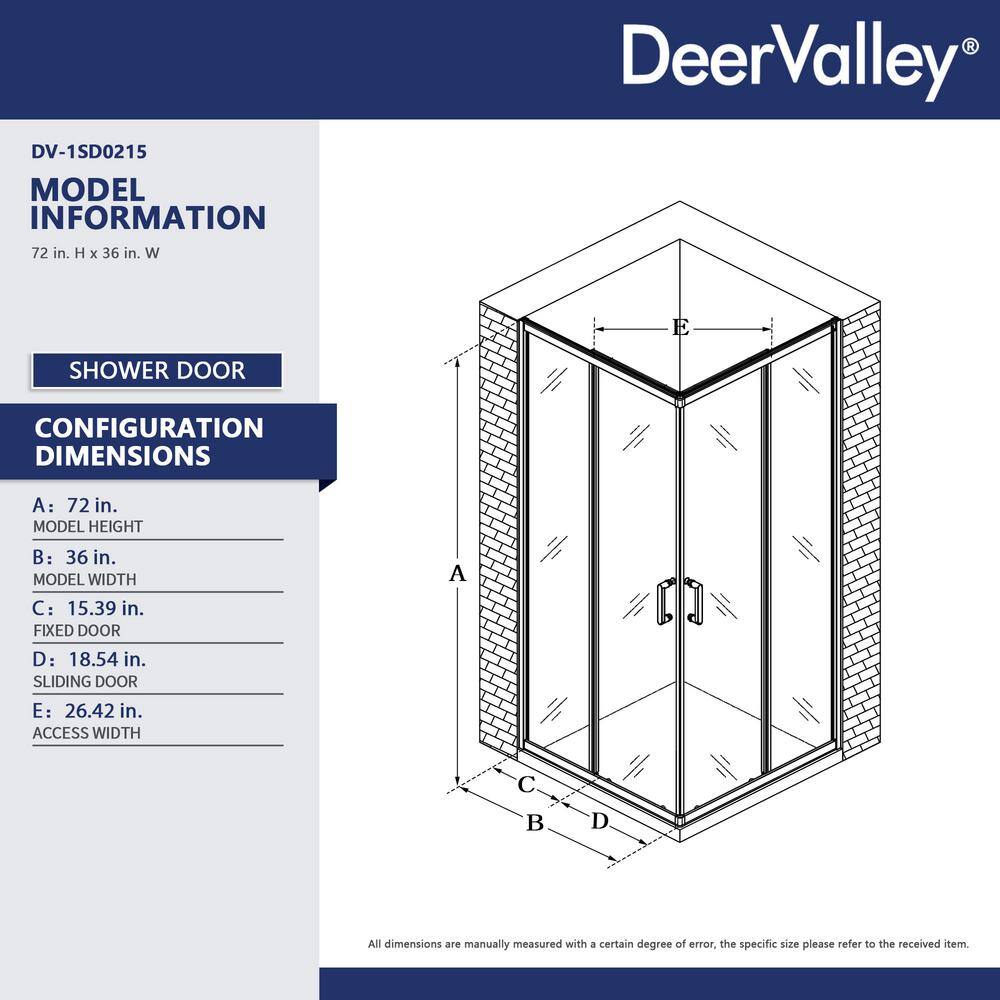 36"W x 36"D x 72"H Framed Square Tempered Glass Shower Enclosure