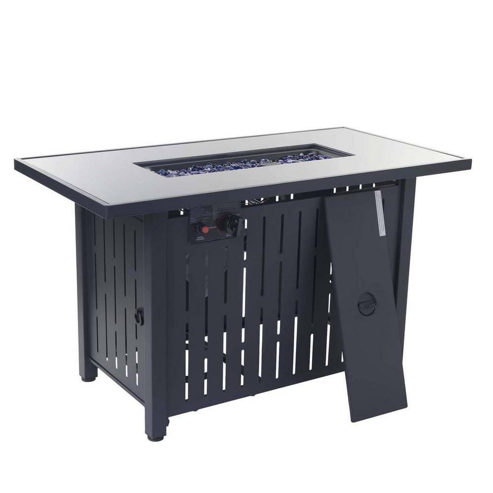 25 in. H x 43 in. W Black Steel Rectangle 50000 BTU Outdoor Fire Pit Table 