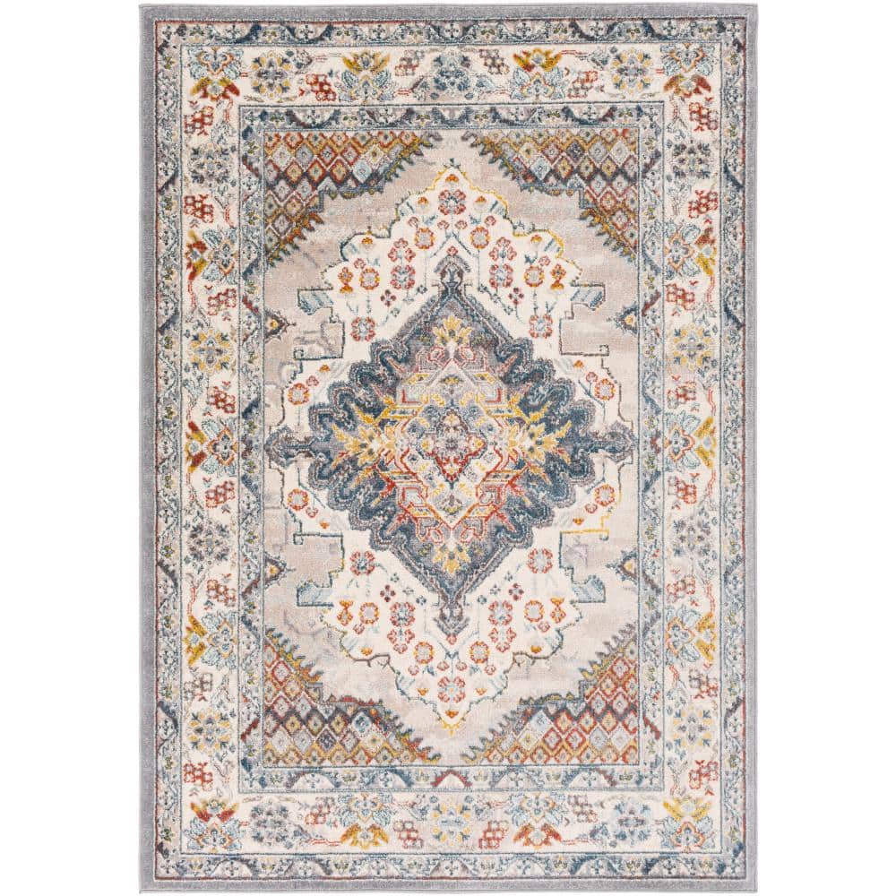 Livabliss Chandi Blue/Orange 7 ft. x 9 ft. Medallion Area Rug S00161019843 - The Home Depot