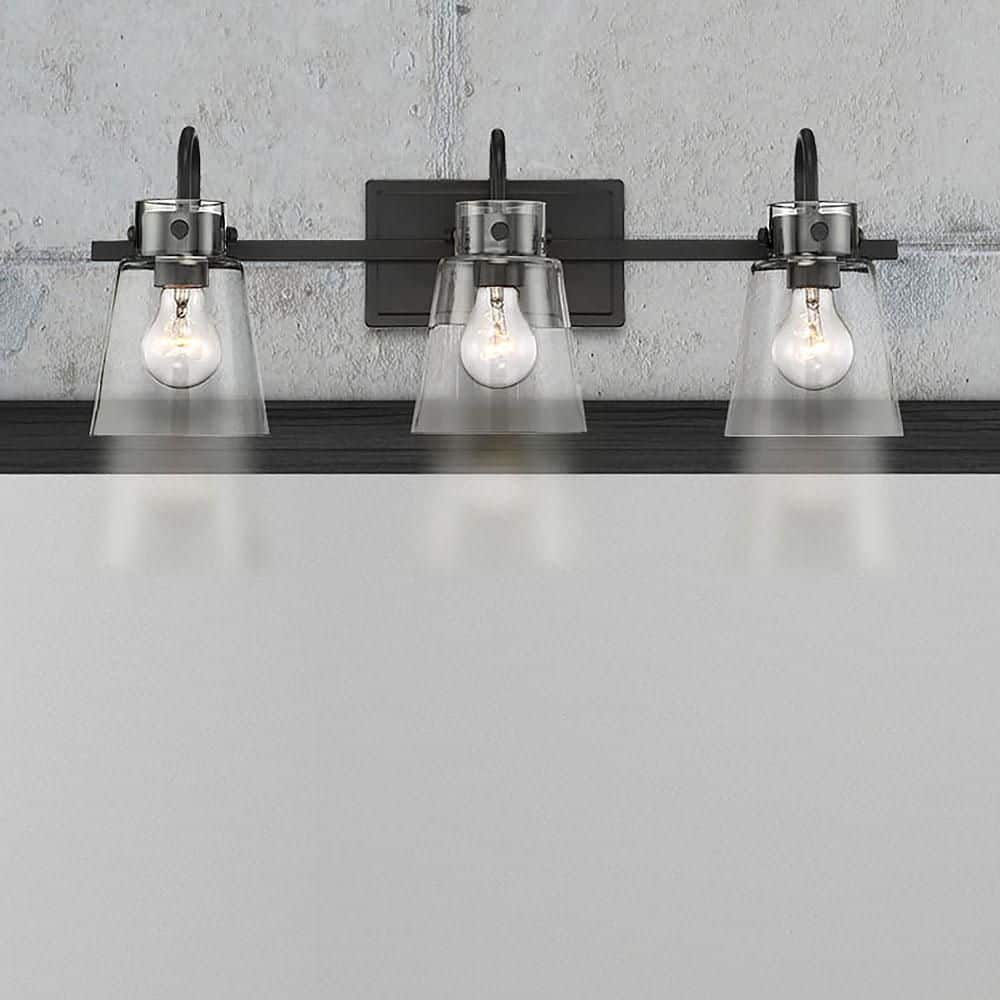 Inwood 24 in. 3-Light Matte Black Modern Vanity Light with Clear Glass Shades price history on PriceWatchPro