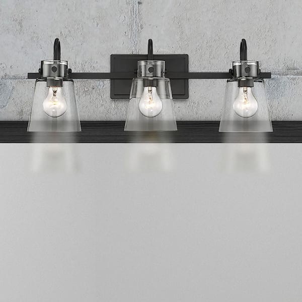 Designers Fountain Inwood 24 in. 3-Light Matte Black Modern Vanity Light with Clear Glass Shades