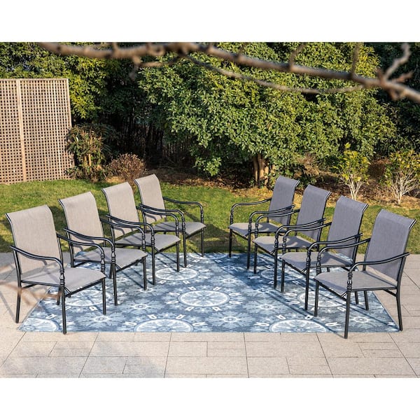 PHI VILLA Black Arm Gourd-shaped Design Textilene Patio Dining Chairs (8-Pack)