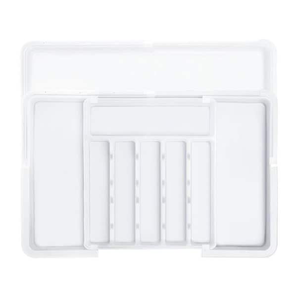 9-Knife In-Drawer Plastic Knife Storage Organizer with Adjustable Expandable Slots for Kitchen Utensils, White