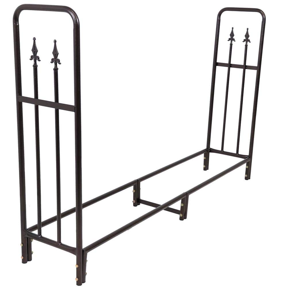 Bronze 6-Foot Steel Firewood Log Rack with Decorative Details