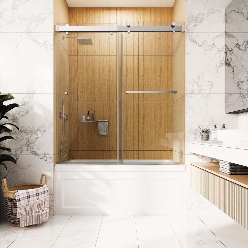 VS 56 - 60 in. W x 66 in. H Soft Closing Double Sliding Shower Tub Door in Chrome with 3/8 Tempered Clear Glass Low Iron price history on PriceWatchPro