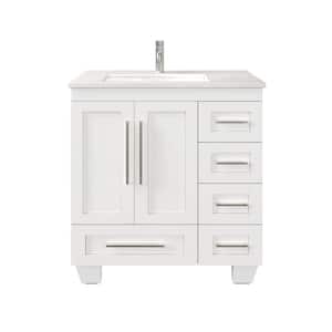 Loon 30 in. W x 22 in. D x 34 in. H Bathroom Vanity in White with White Carrara Quartz Top and White Undermount Sink