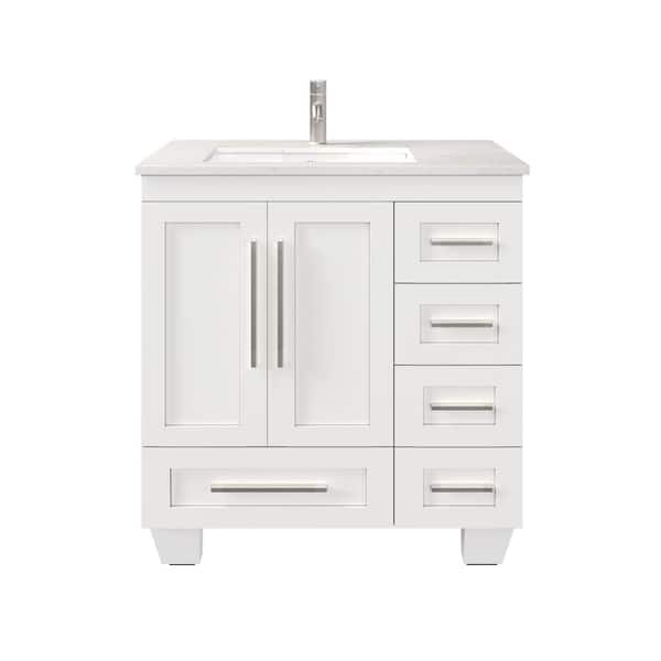 Loon 30 in. Single Sink White Bath Vanity with White Carrara Quartz Top (Assembled)