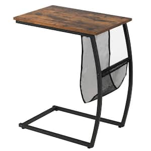 20.5 in. W Rustic Brown Wood End Table with Side Pocket and Metal Frame