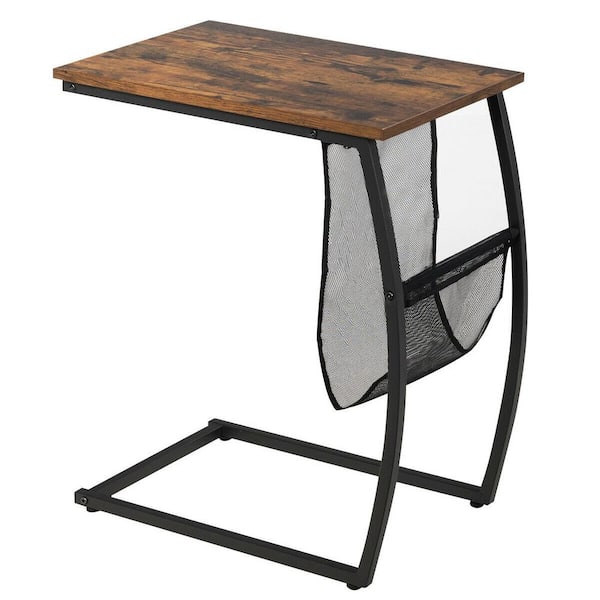 ANGELES HOME 20.5 in. W Rustic Brown Wood End Table with Side Pocket and Metal Frame