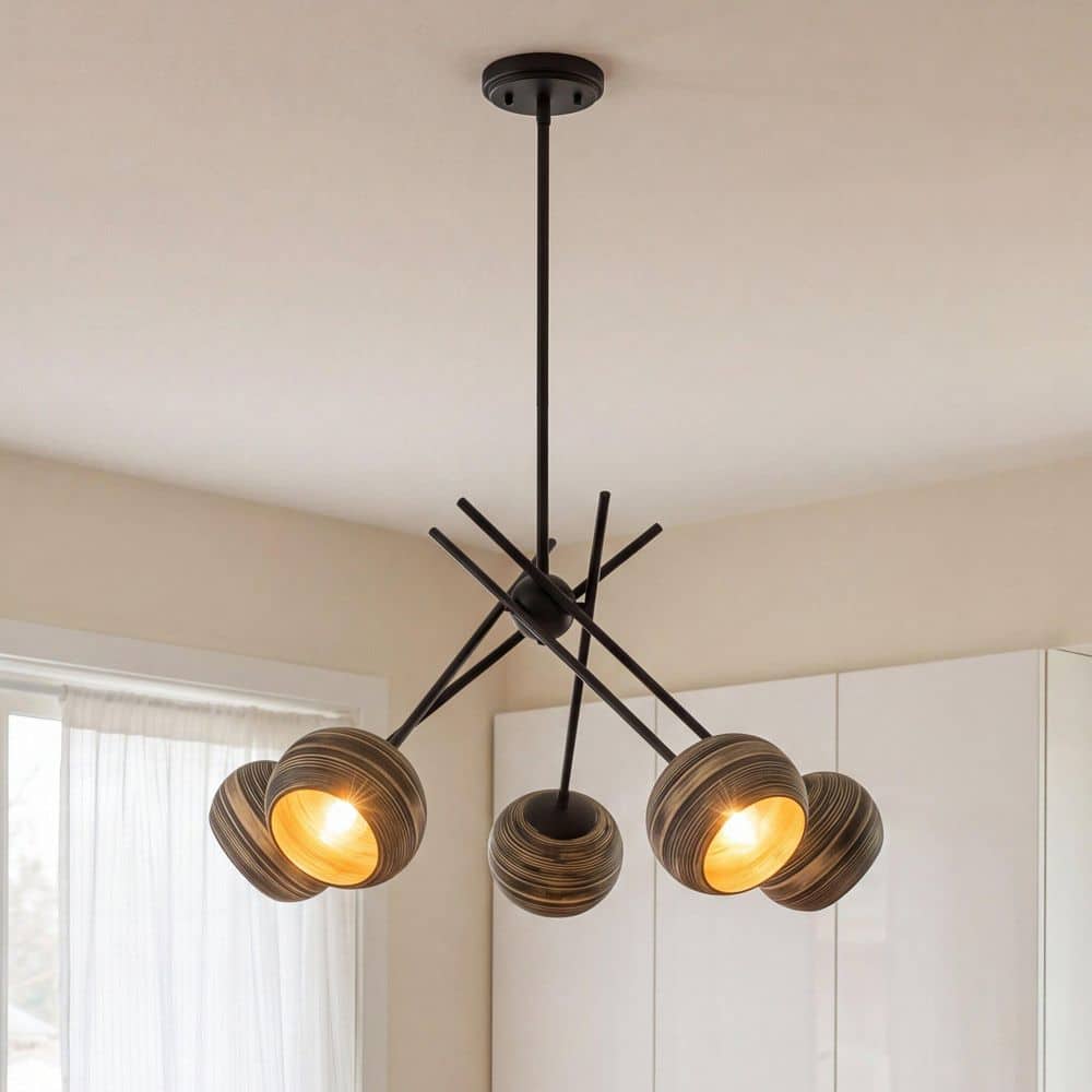 Jasper 27.38 in. W x 17.86 in. H 5-Light Matte Black Modern Chandelier with Spun Bamboo Shade price history on PriceWatchPro
