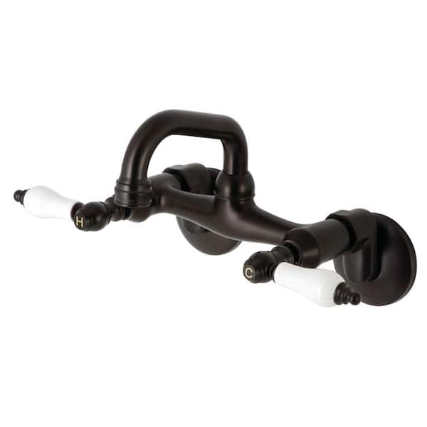 Kingston Double Handle Wall Mount Bar Faucet in Oil Rubbed Bronze