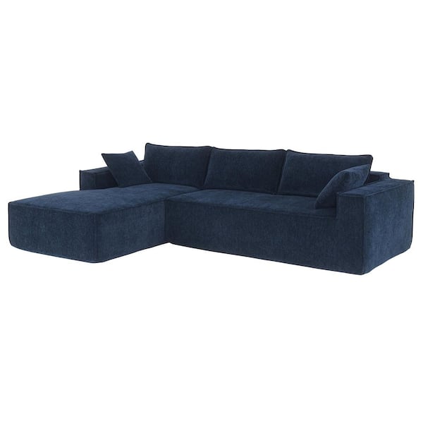 111.5 in. Chenille Compressed Sectional Sofa in. Dark Blue, No Assembly Require