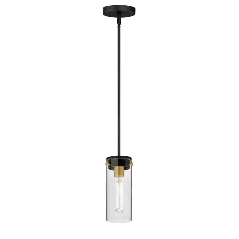 Black and Satin Brass Mini Pendant Light with Clear Glass Shade