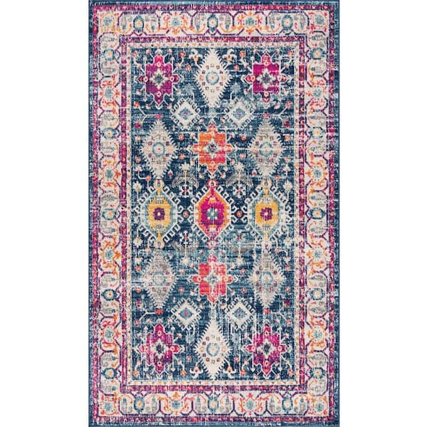 Savannah Navy 2 ft. 6 in. x 4 ft. 9 in. Traditional Area Rug Doormat Entrance Floor Mat
