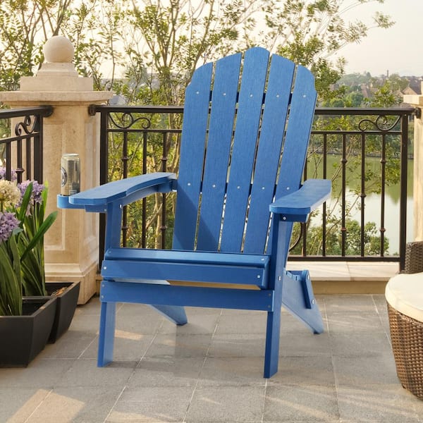 Sonkuki Navy Blue Outdoor Plastic Folding Adirondack Chair Patio Fire Pit Chair for Outside