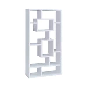 70.75in White Wood 10-Shelf Geometric Bookcase