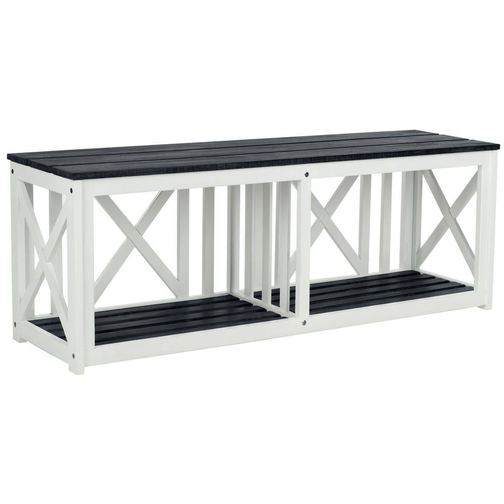 Branco 51" Black Acacia Wood Outdoor Bench