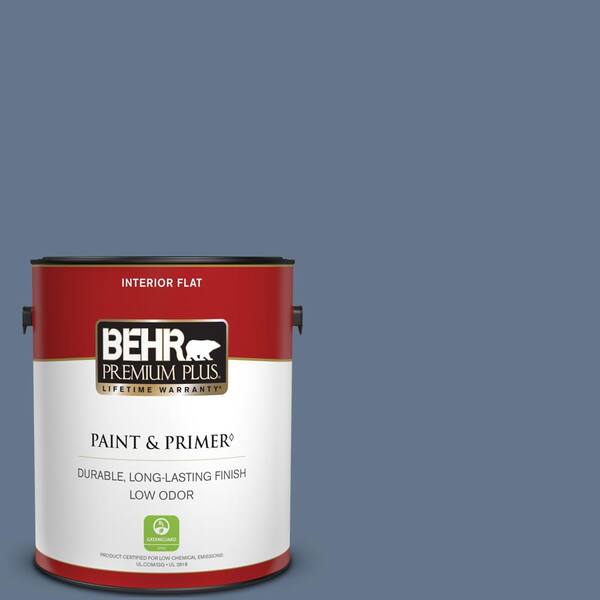 BEHR PREMIUM PLUS 1 gal. #BXC-75 Saltbox Blue Flat Low Odor Interior Paint & Primer