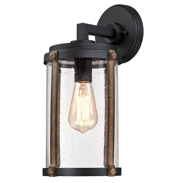 Westinghouse Armin 1-Light Textured Black with Barnwood Accents Outdoor Wall Lantern Sconce