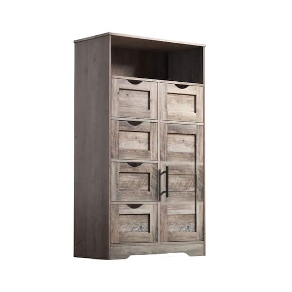 Tileon 24 in. W x 13 in. D x 42 in. H Gray Wood Linen Cabinet, Floor Cabinet with 1-Door, 5-Drawers and Adjustable Shelf