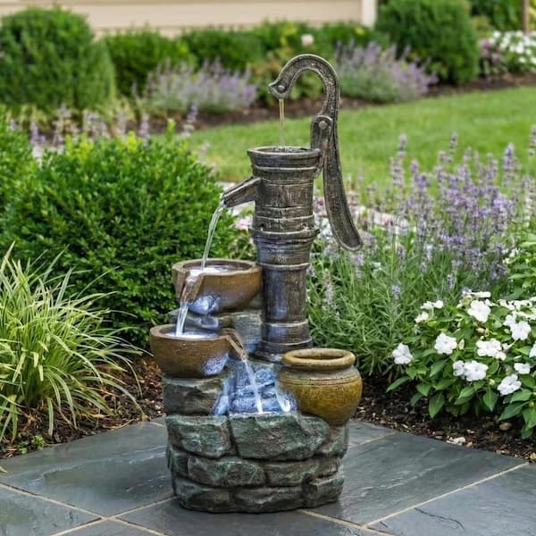 32" H Large Outdoor Fountains with Vintage Pump Ideal for Patio Yards Outdoor Gardens and Home Art Decor Crafted